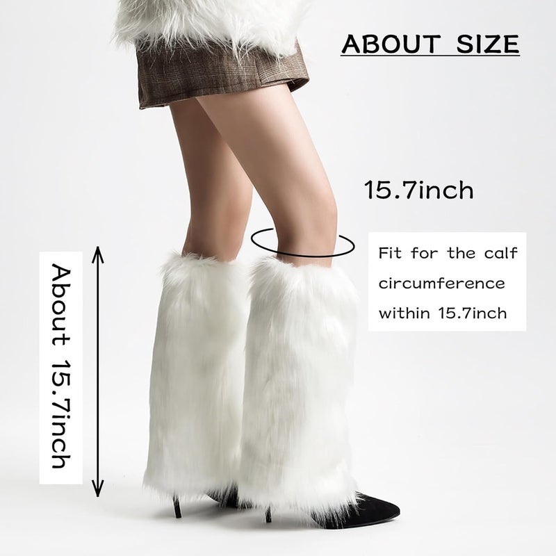 Peecabe Winter Women Faux Fur Fluffy Leg Warmers Fuzzy Long Boot Covers Furry For Christmas - Image 3